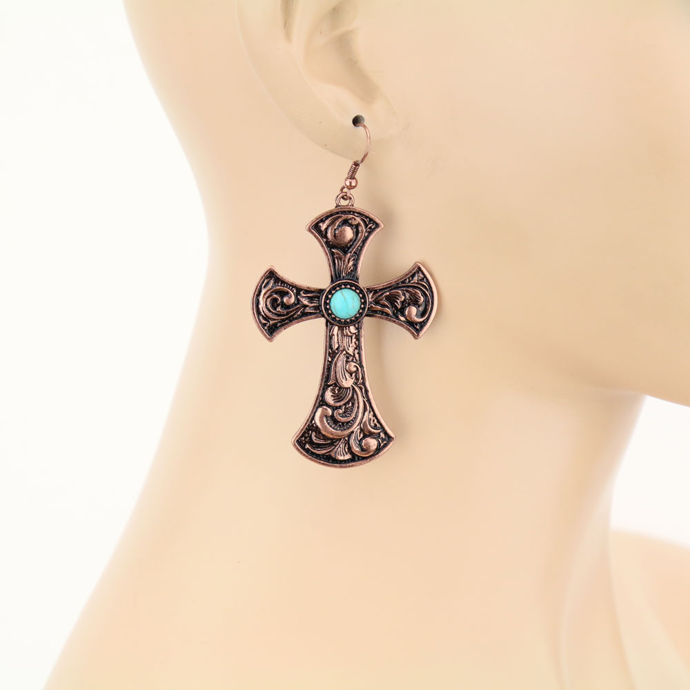 Patterned Cross Casting Dangle Earrings - Image 2