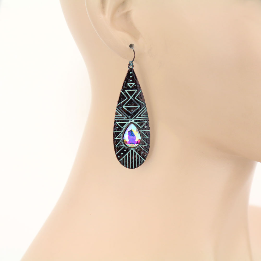 Teardrop with Stone Dangle Earrings - Image 2