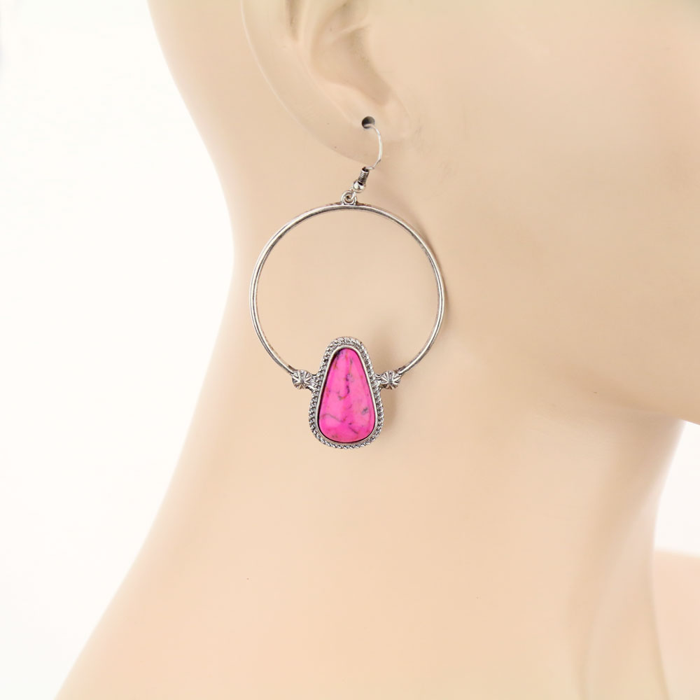Stone Circle Dangle Earrings - Image 2