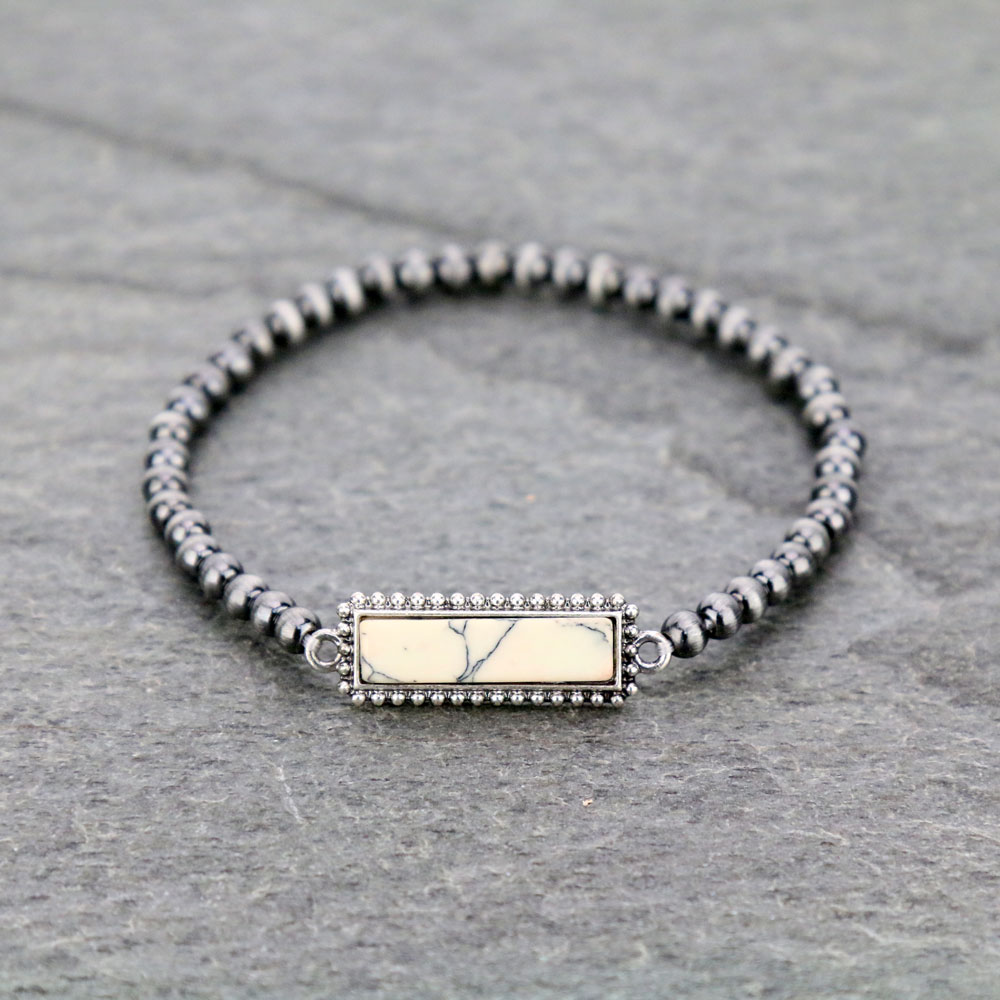 Navajo Style Pearl Bead with Stone Stretch Bracelet