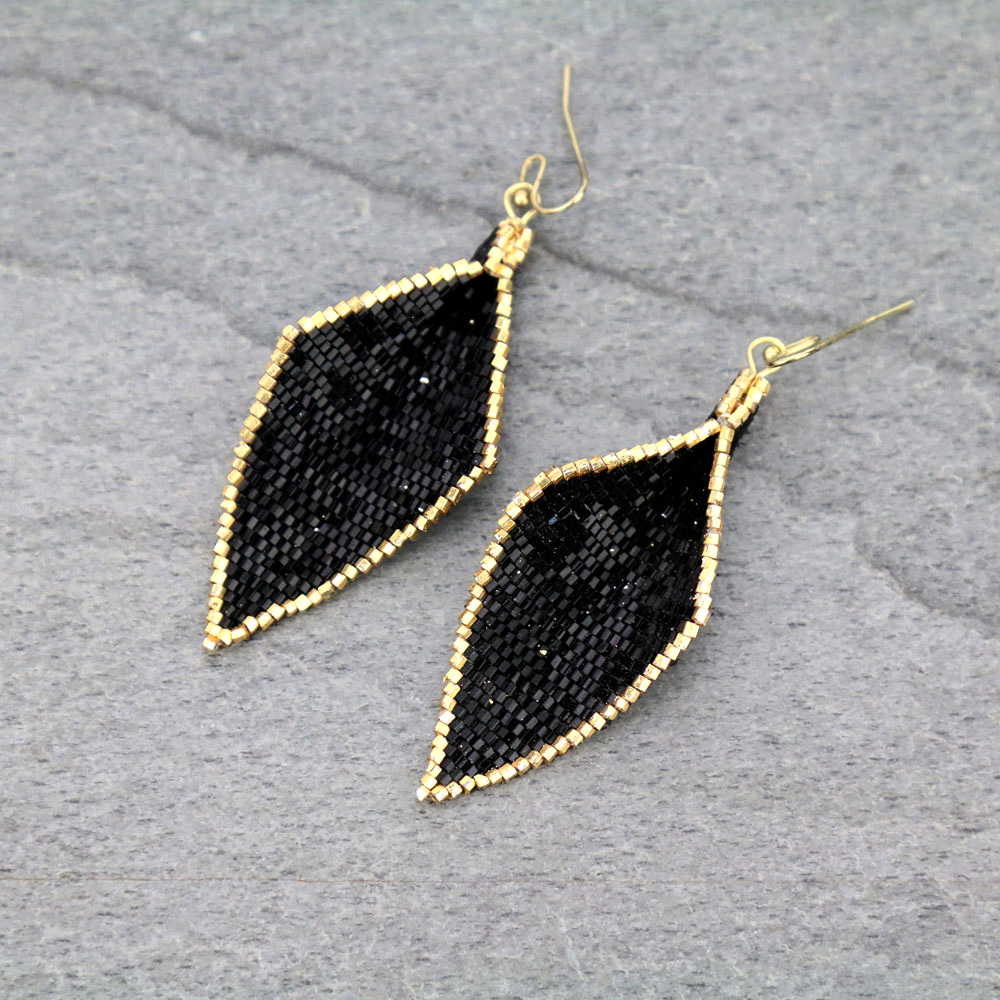 Curved Japanese Seed Bead Dangle Earrings