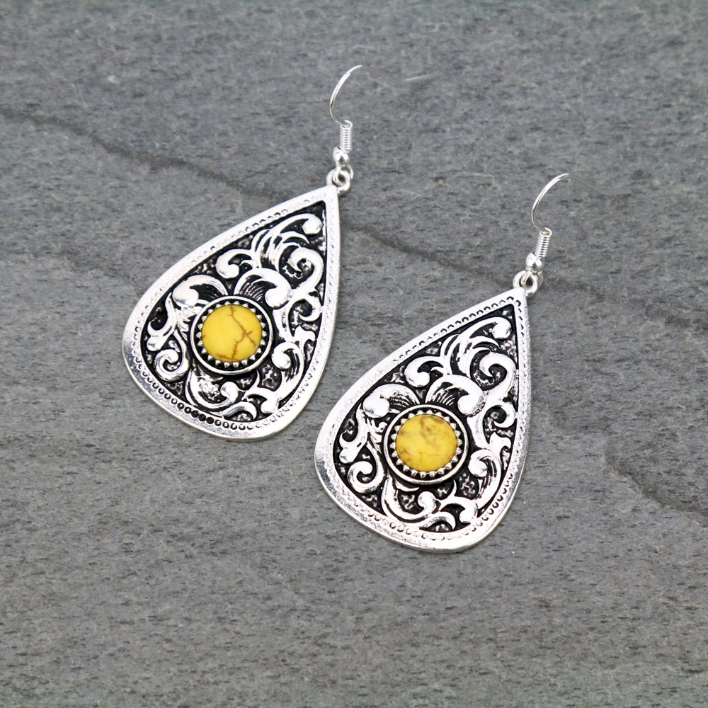 Patterned Teardrop Casting Dangle Earrings