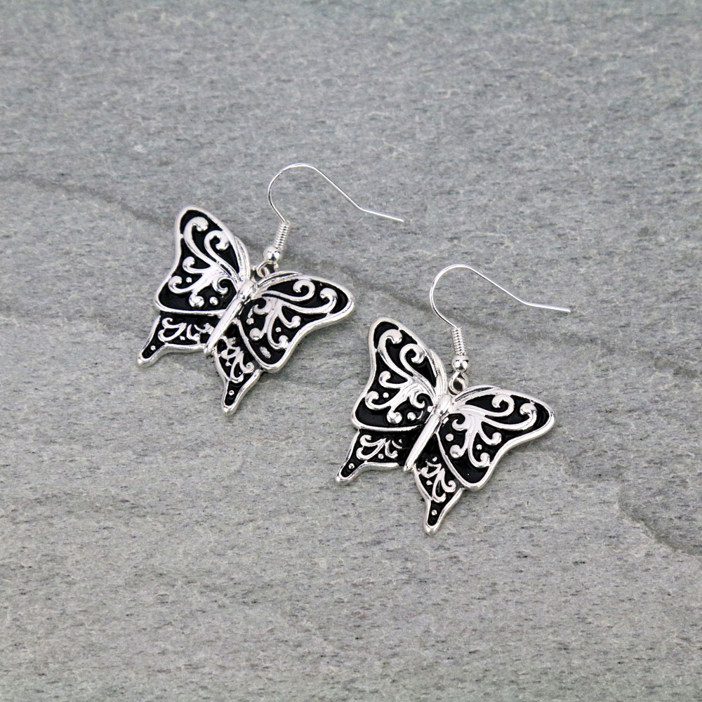 Patterned Butterfly Casting Dangle Earrings