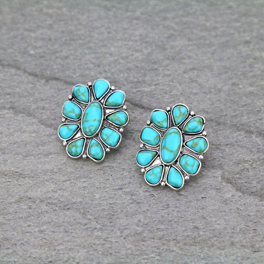 Concho Stone Stud Earrings