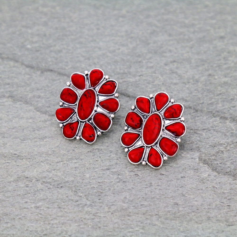Concho Stone Stud Earrings