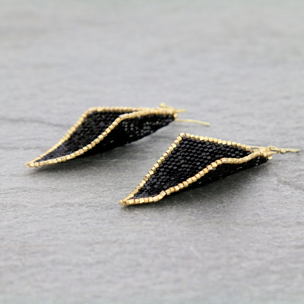 Curved Japanese Seed Bead Dangle Earrings - Image 2