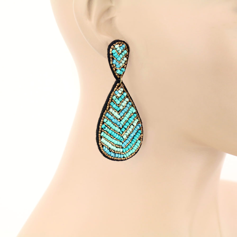 Seed Bead Teardrop Stud Earrings - Image 2