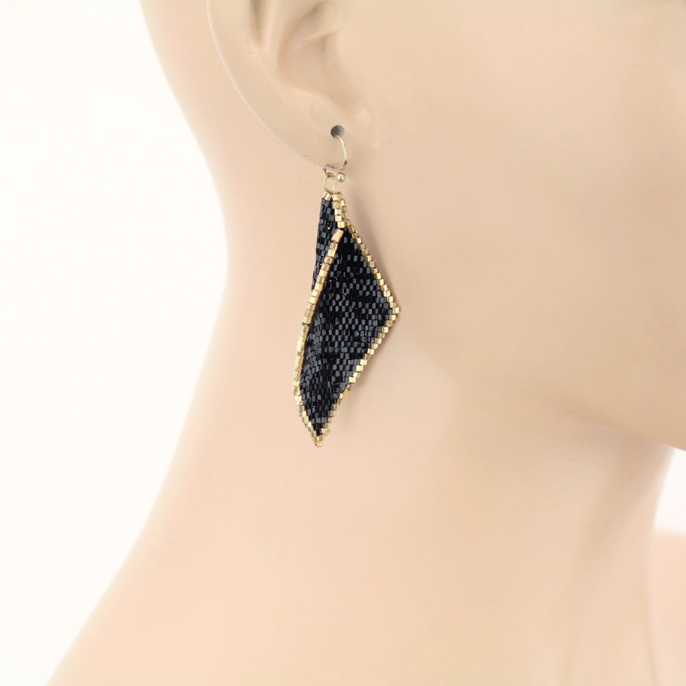 Curved Japanese Seed Bead Dangle Earrings - Image 3