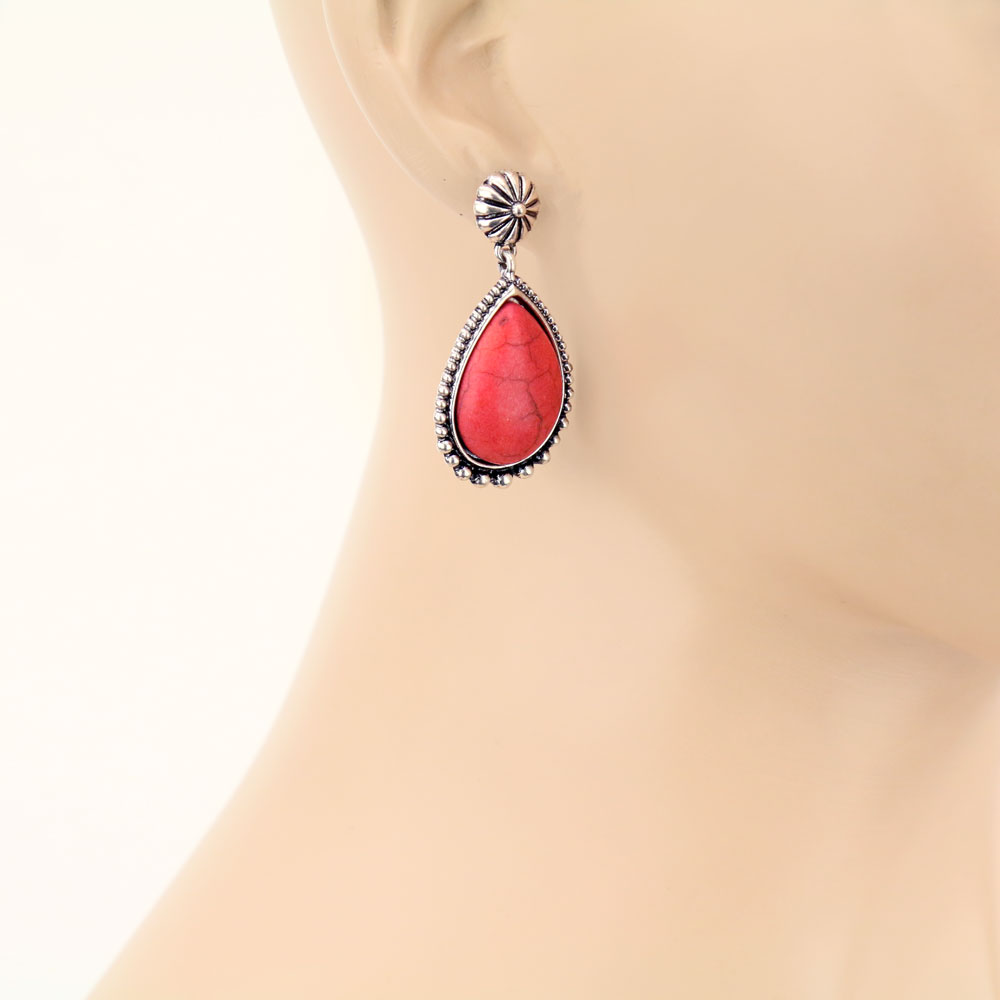 Western Semi Stone Teardrop Stud Earrings - Image 2