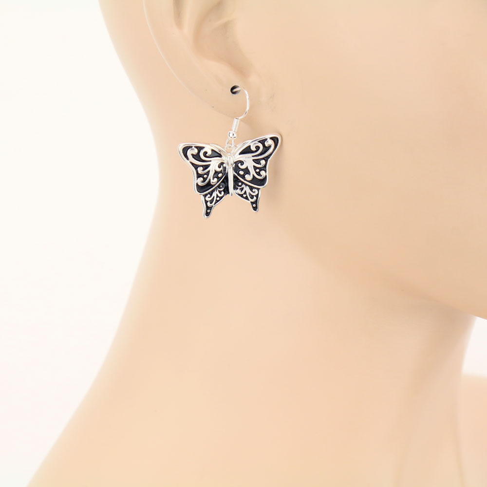 Patterned Butterfly Casting Dangle Earrings - Image 2