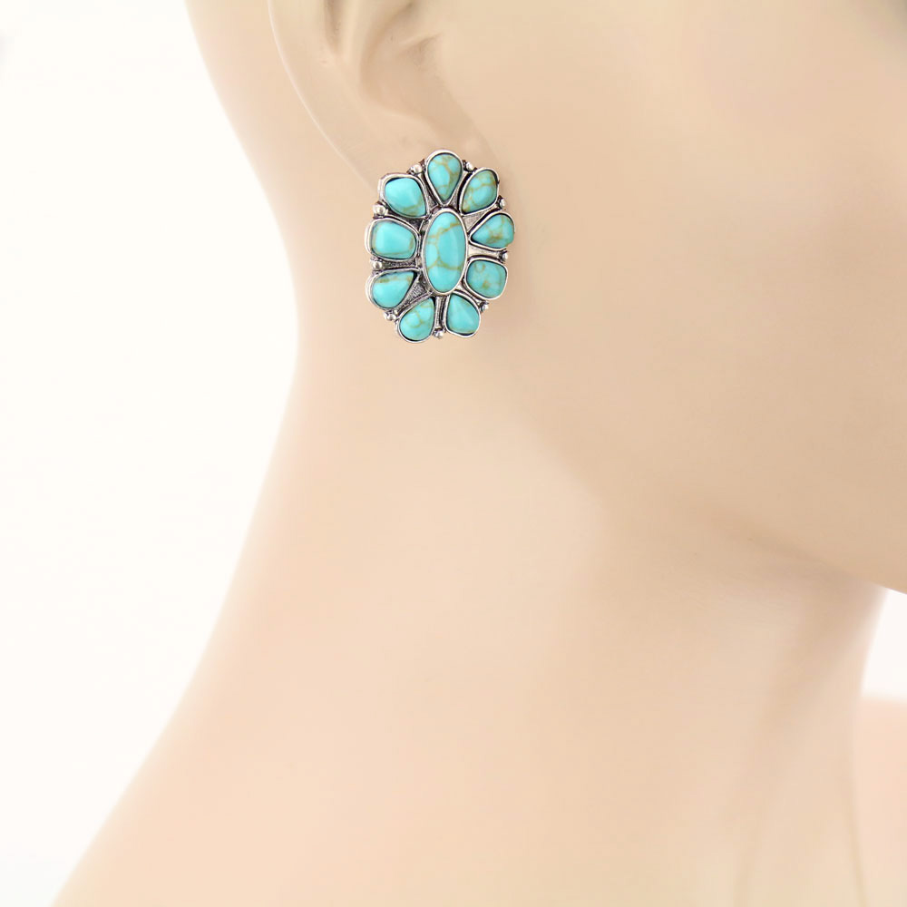 Concho Stone Stud Earrings - Image 2