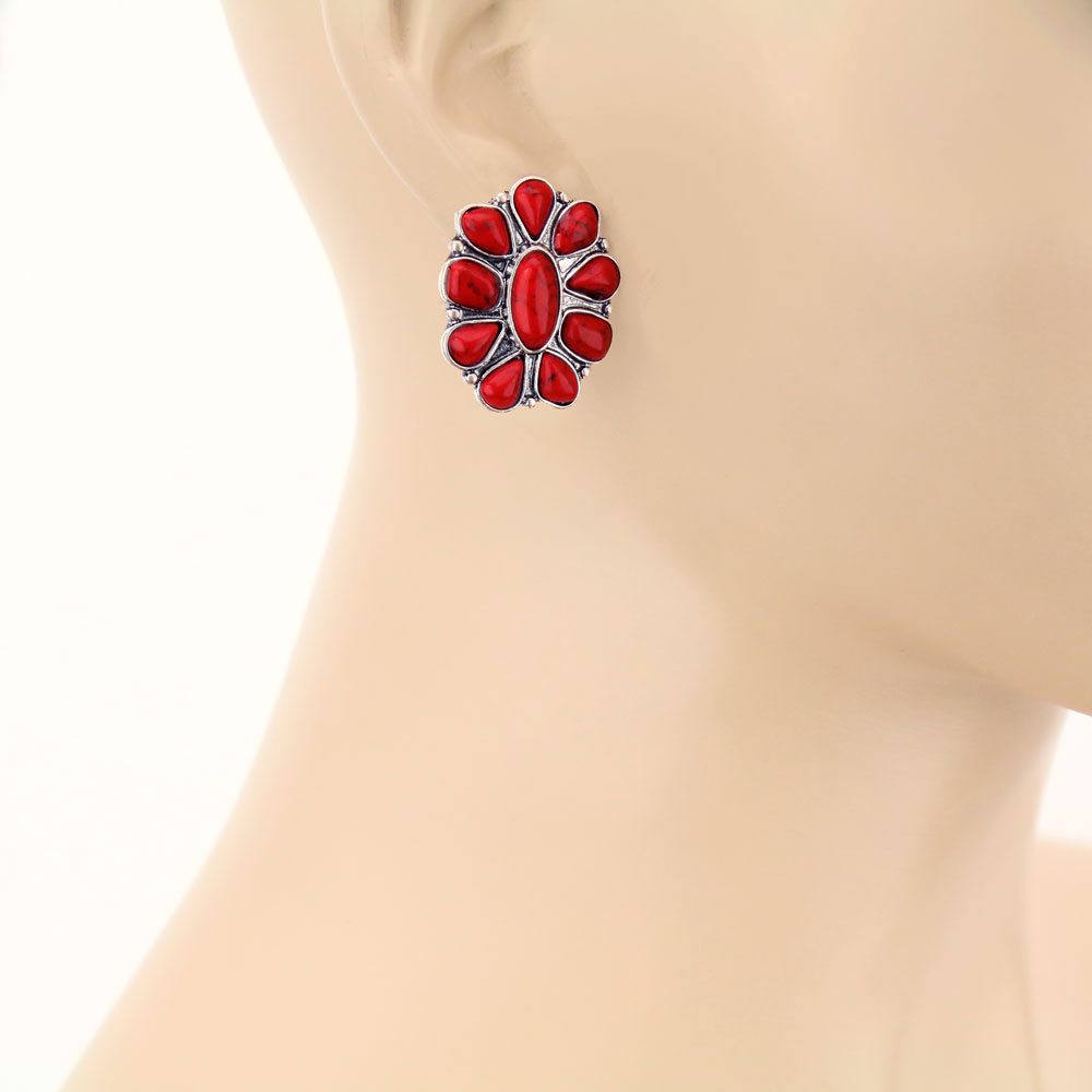 Concho Stone Stud Earrings - Image 2