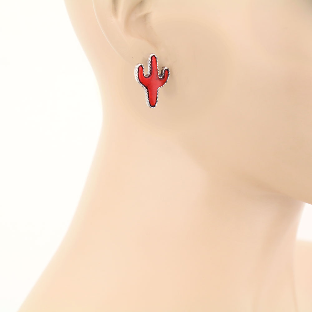 Cactus Stone Stud Earrings - Image 2