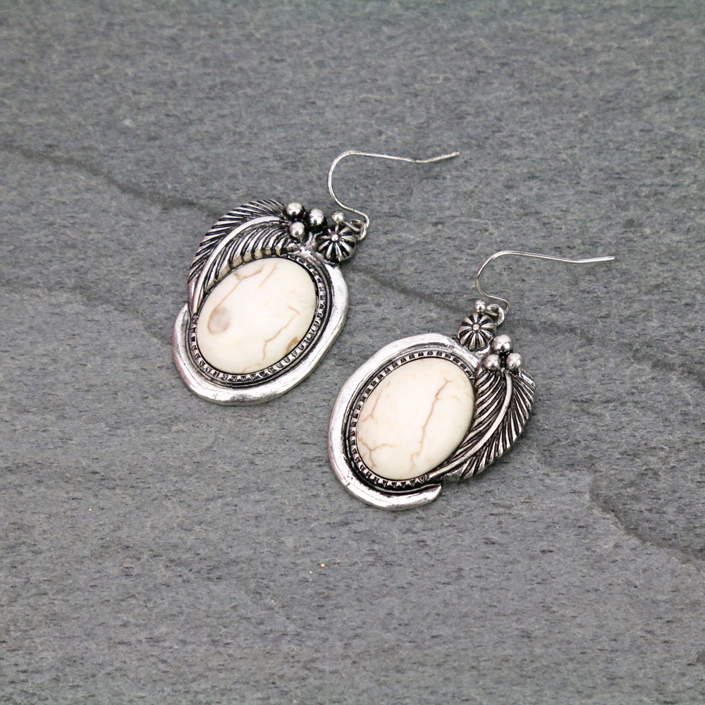 Western Oval Semi Stone Dangle Earrings