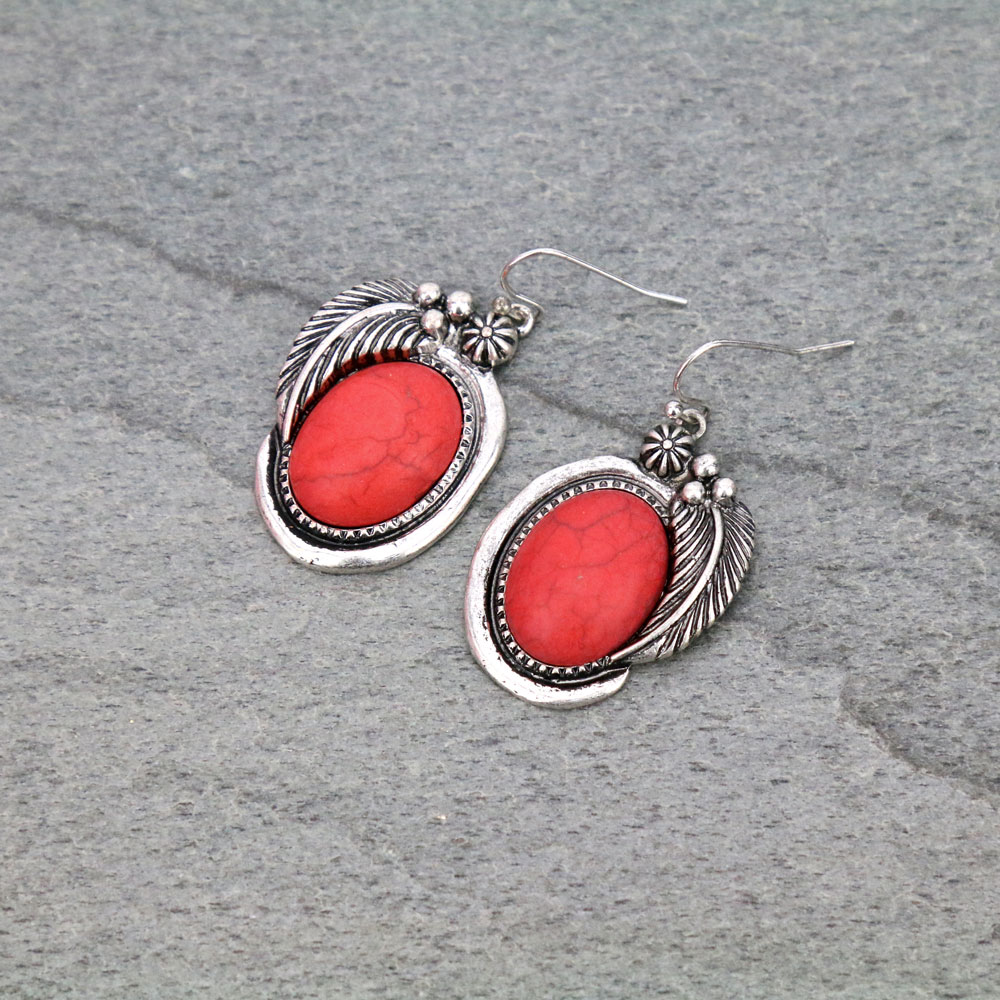 Western Oval Semi Stone Dangle Earrings