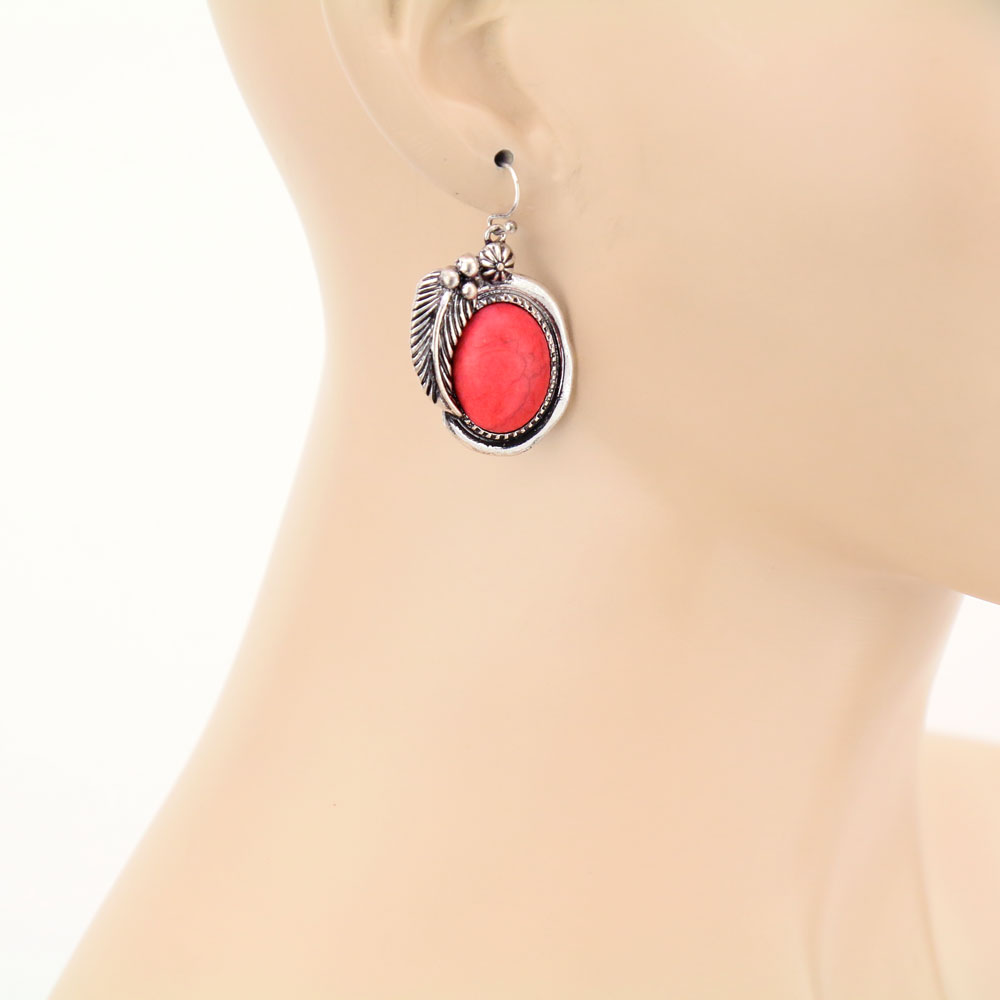 Western Oval Semi Stone Dangle Earrings - Image 2