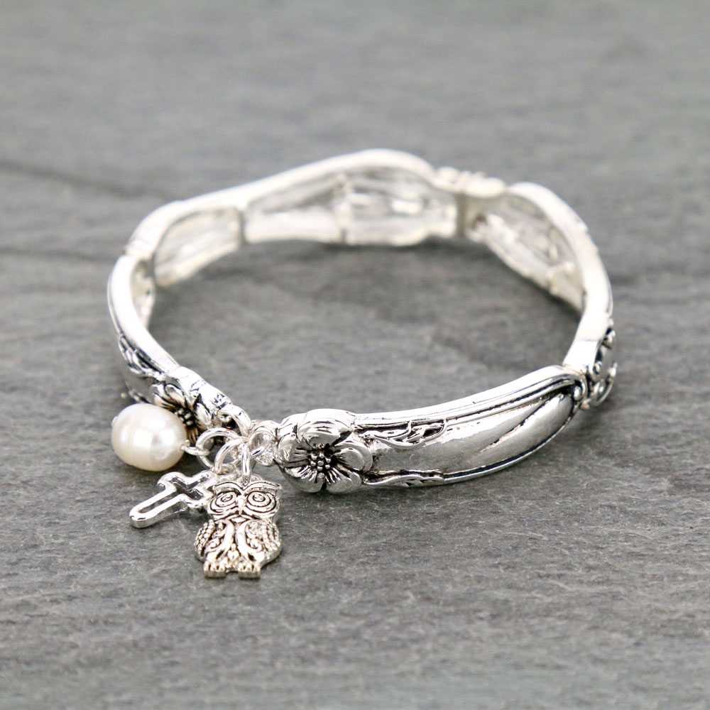 Owl Charms Spoon Stretch Bracelet