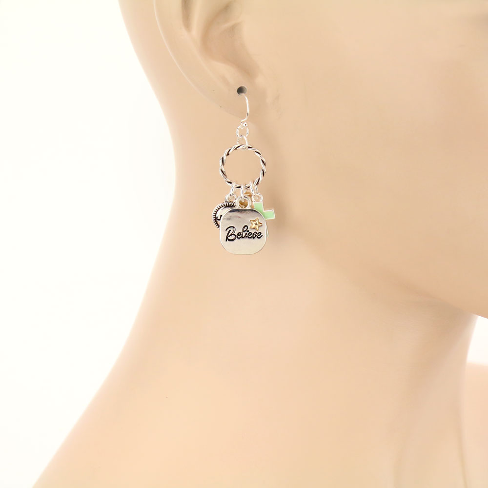 "JUST BELIEVE" Cross Dangle Earrings - Image 2