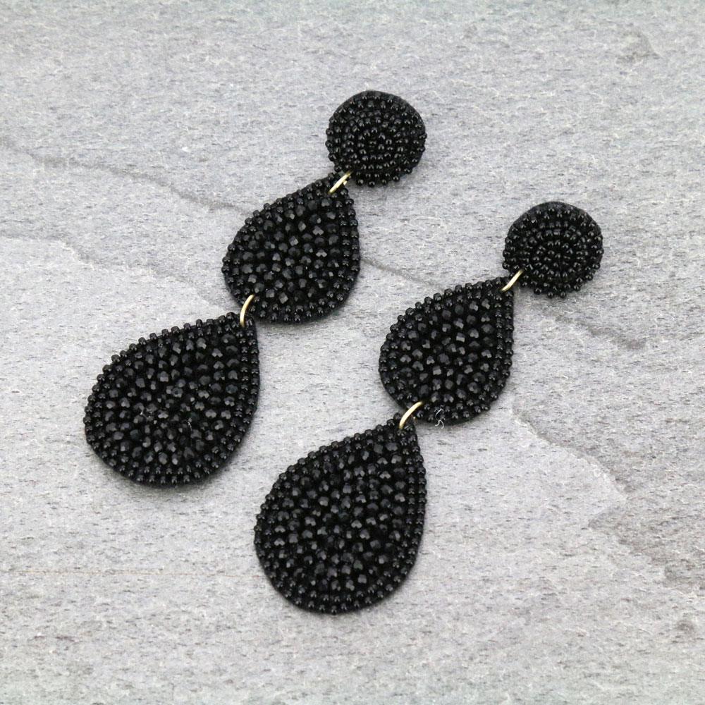 Glass Beaded Teardrop Stud Earrings