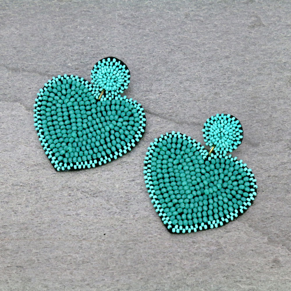 Glass Beaded Heart Stud Earrings