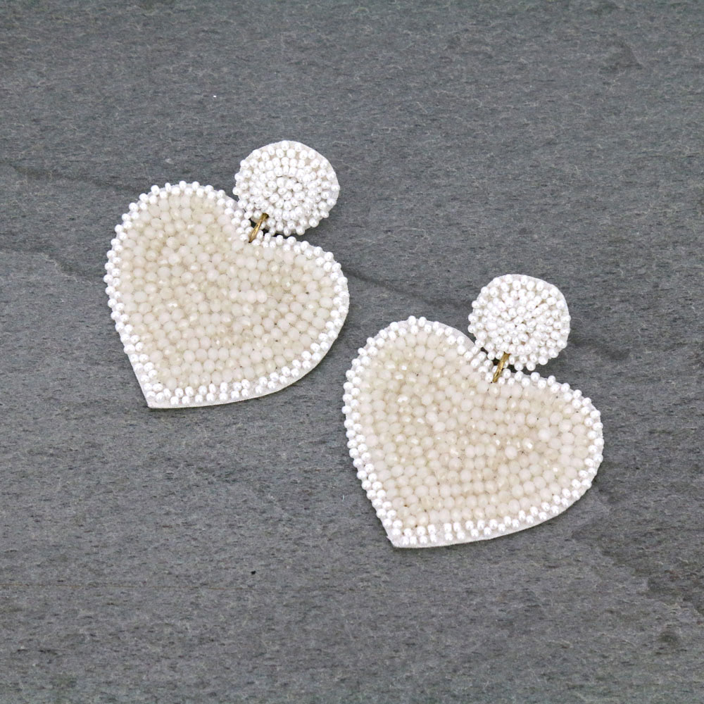 Glass Beaded Heart Stud Earrings