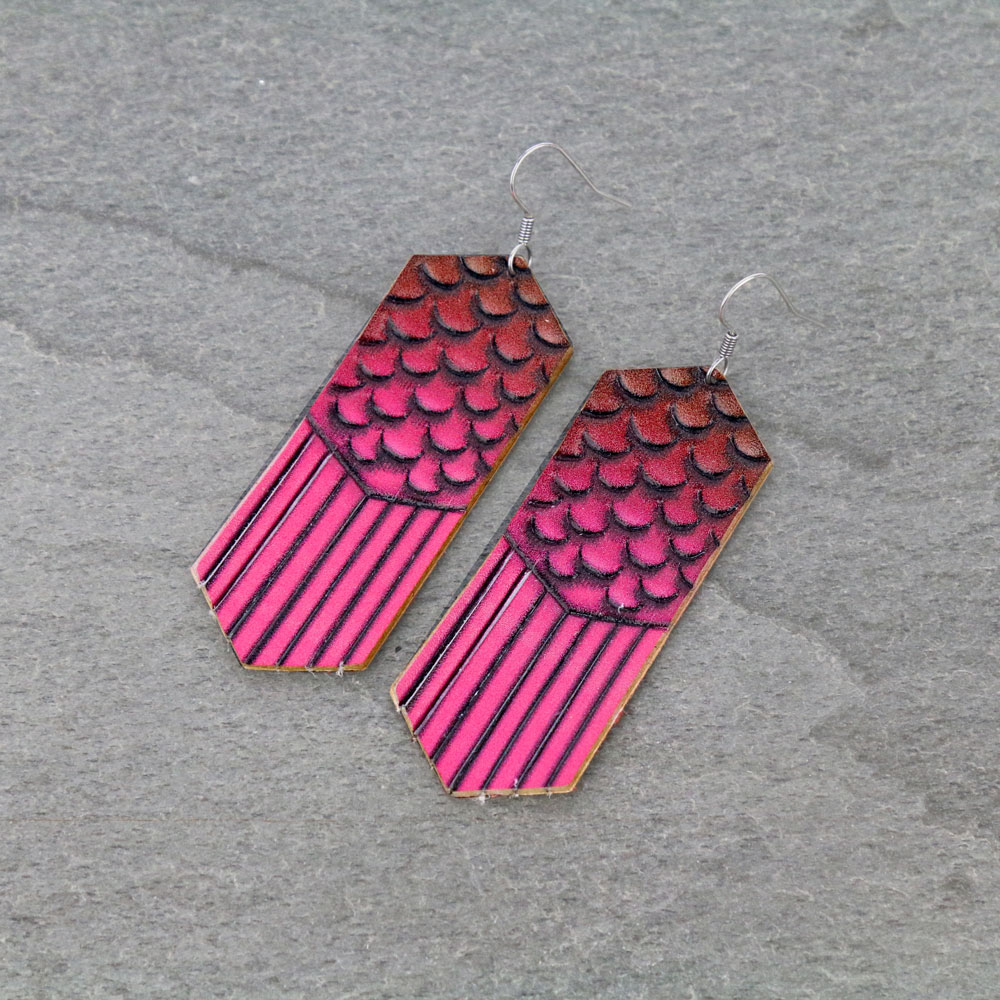 Patterned Leather Tassel Dangle Earrings