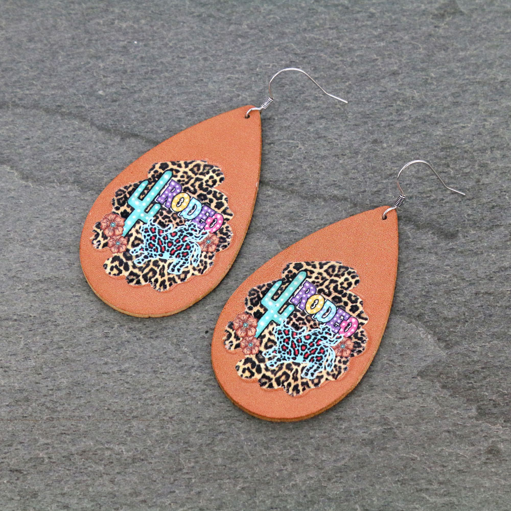 Rodeo Printed Teardrop Leather Dangle Earrings