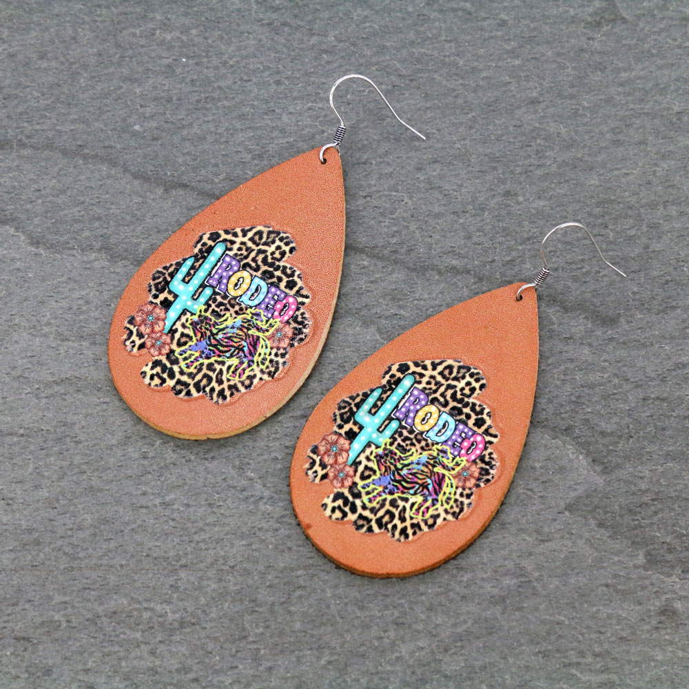 Rodeo Printed Teardrop Leather Dangle Earrings
