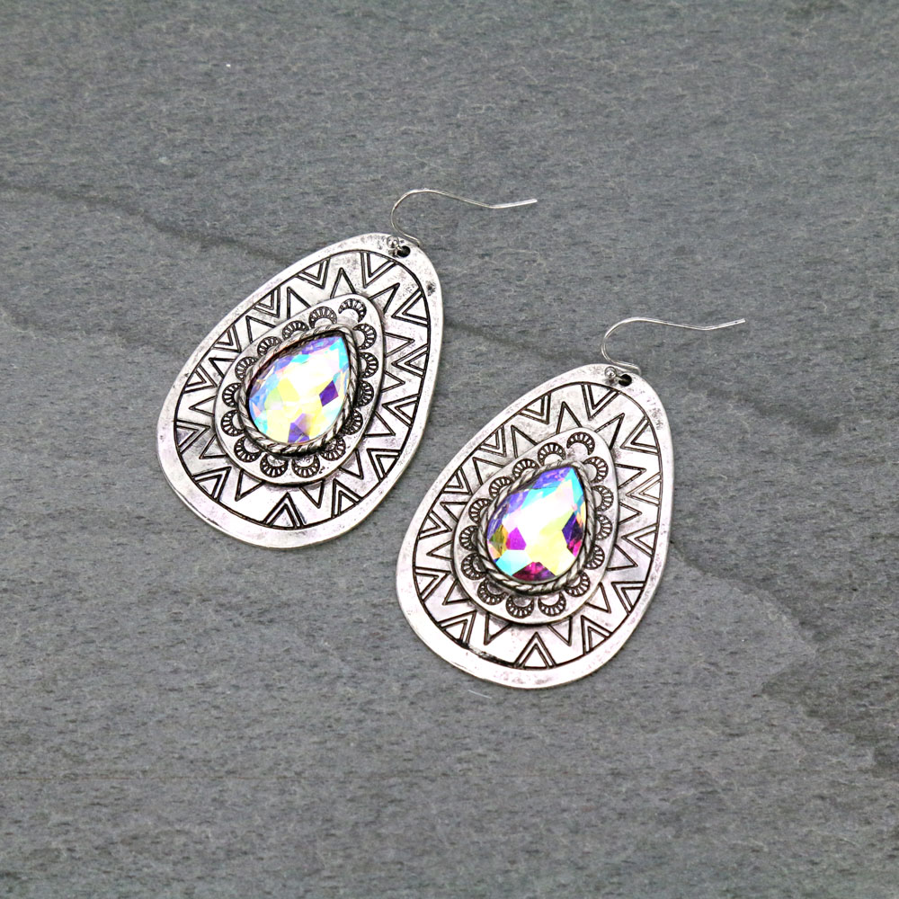 Aztec Pattern Teardrop Dangle Earrings