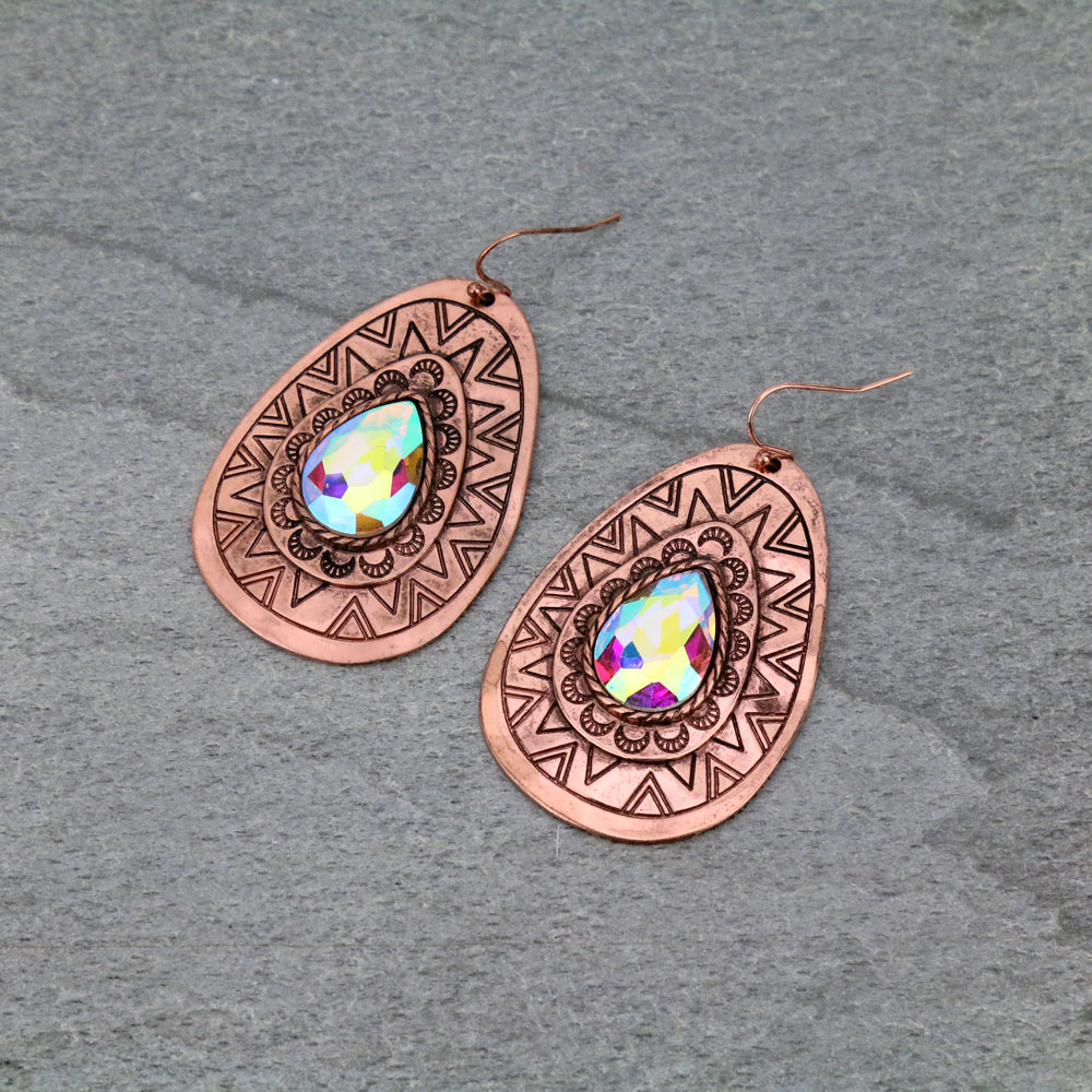 Aztec Pattern Teardrop Dangle Earrings