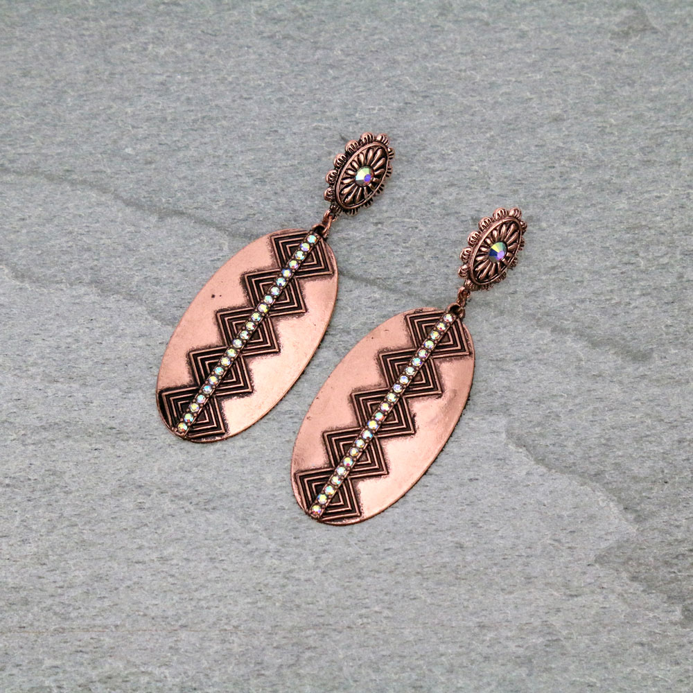 Aztec Patterned Metal Stud Earrings
