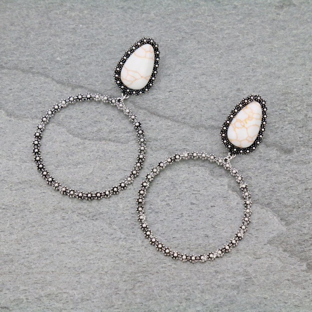 Teardrop Stone Circle Stud Earrings