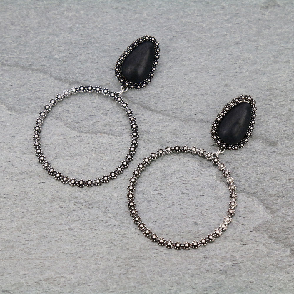 Teardrop Stone Circle Stud Earrings