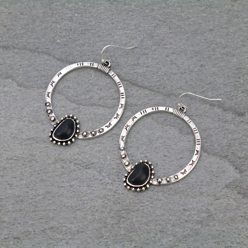 Casting Hoop with Semi Stone Dangle Earrings