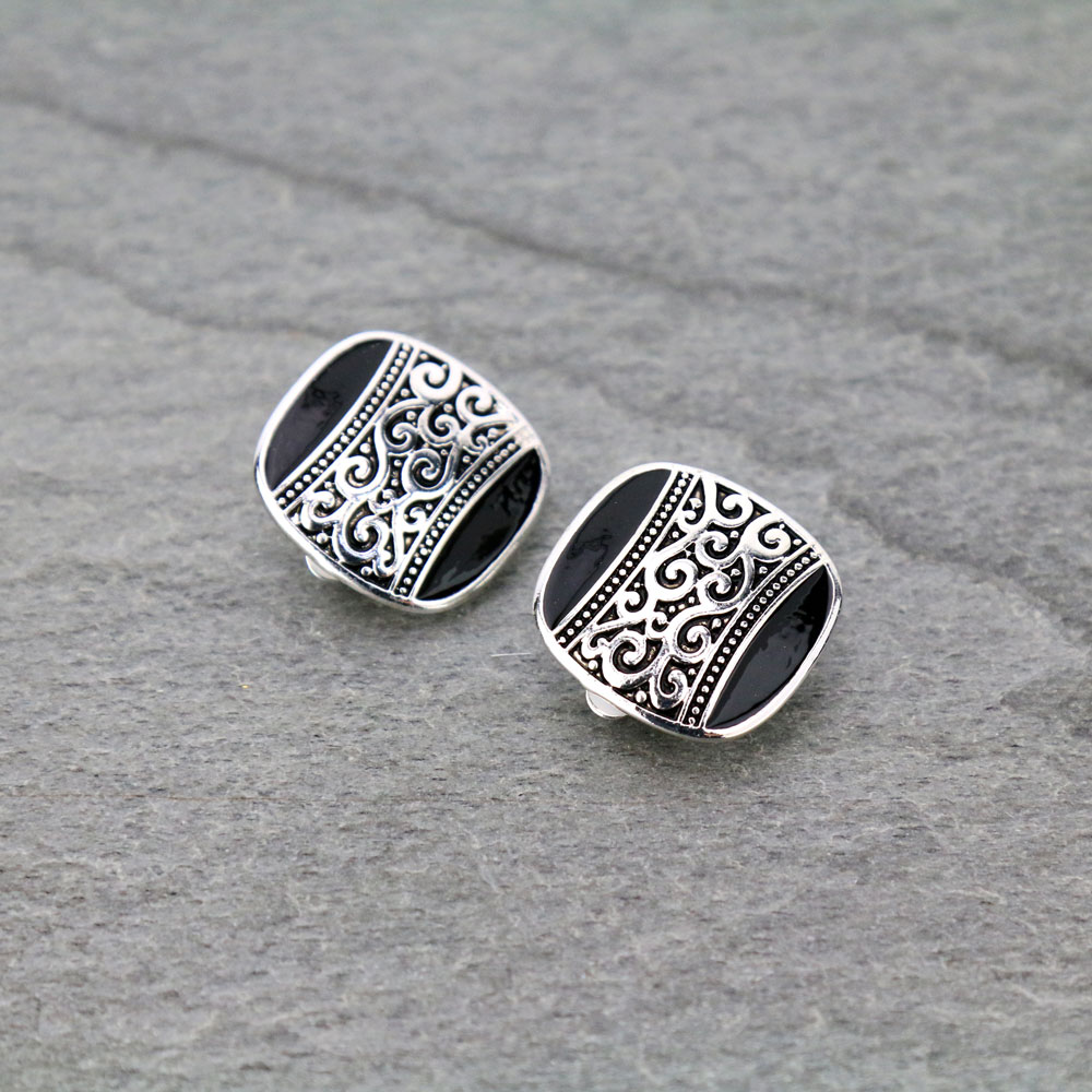 Tailored Epoxy Square with Clip On Earrings