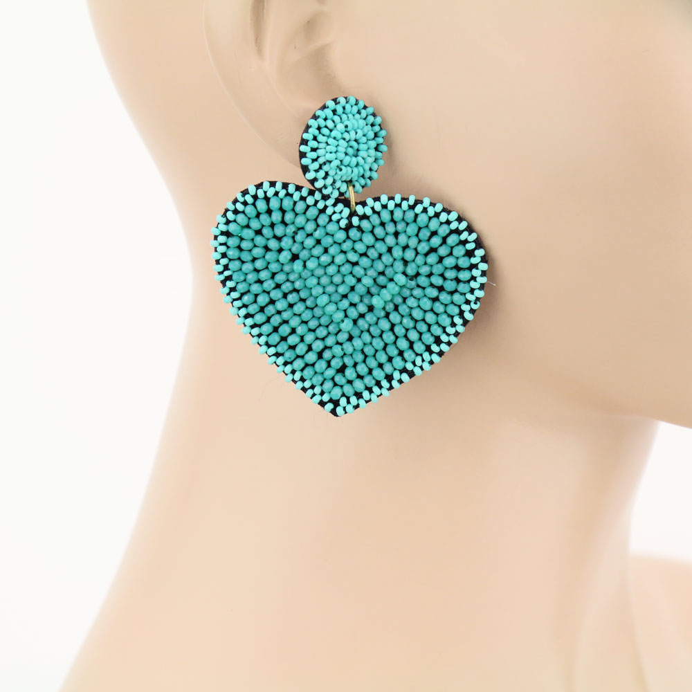 Glass Beaded Heart Stud Earrings - Image 2