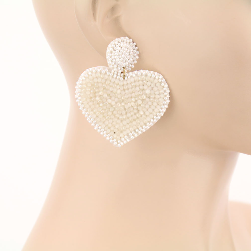 Glass Beaded Heart Stud Earrings - Image 2