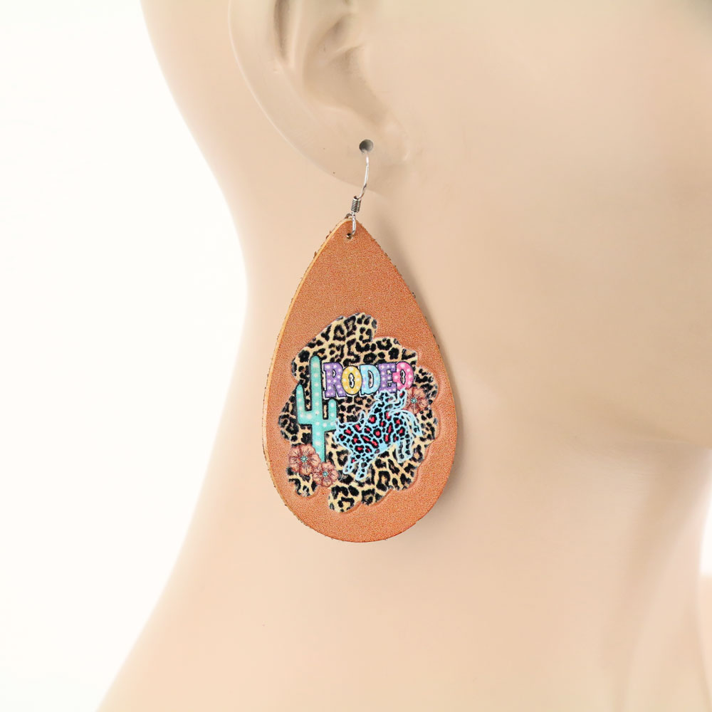 Rodeo Printed Teardrop Leather Dangle Earrings - Image 2