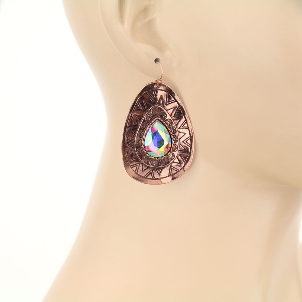 Aztec Pattern Teardrop Dangle Earrings - Image 2