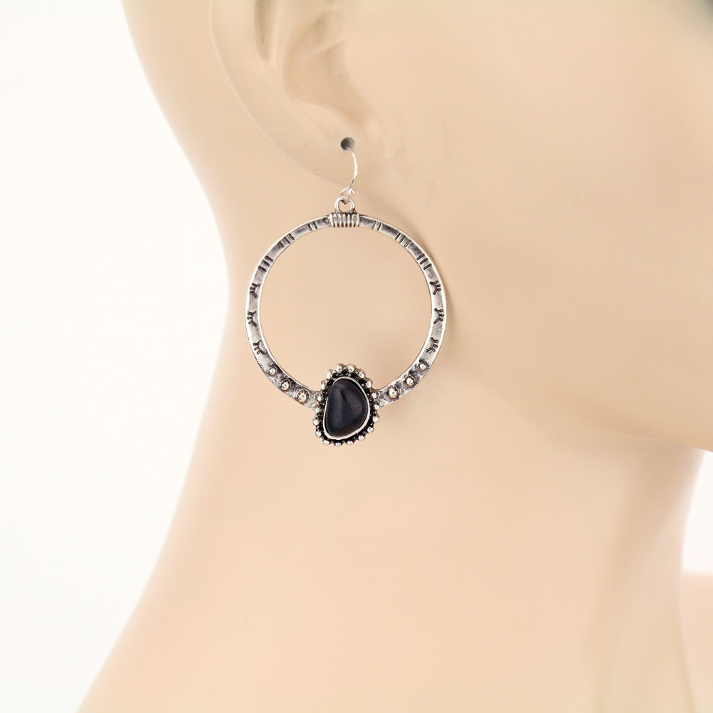 Casting Hoop with Semi Stone Dangle Earrings - Image 2