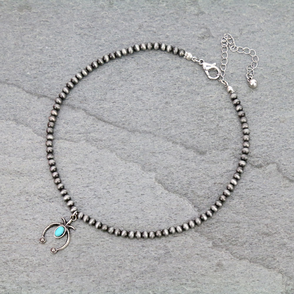 4mm Navajo Style Pearl with Squash Blossom Pendant Choker