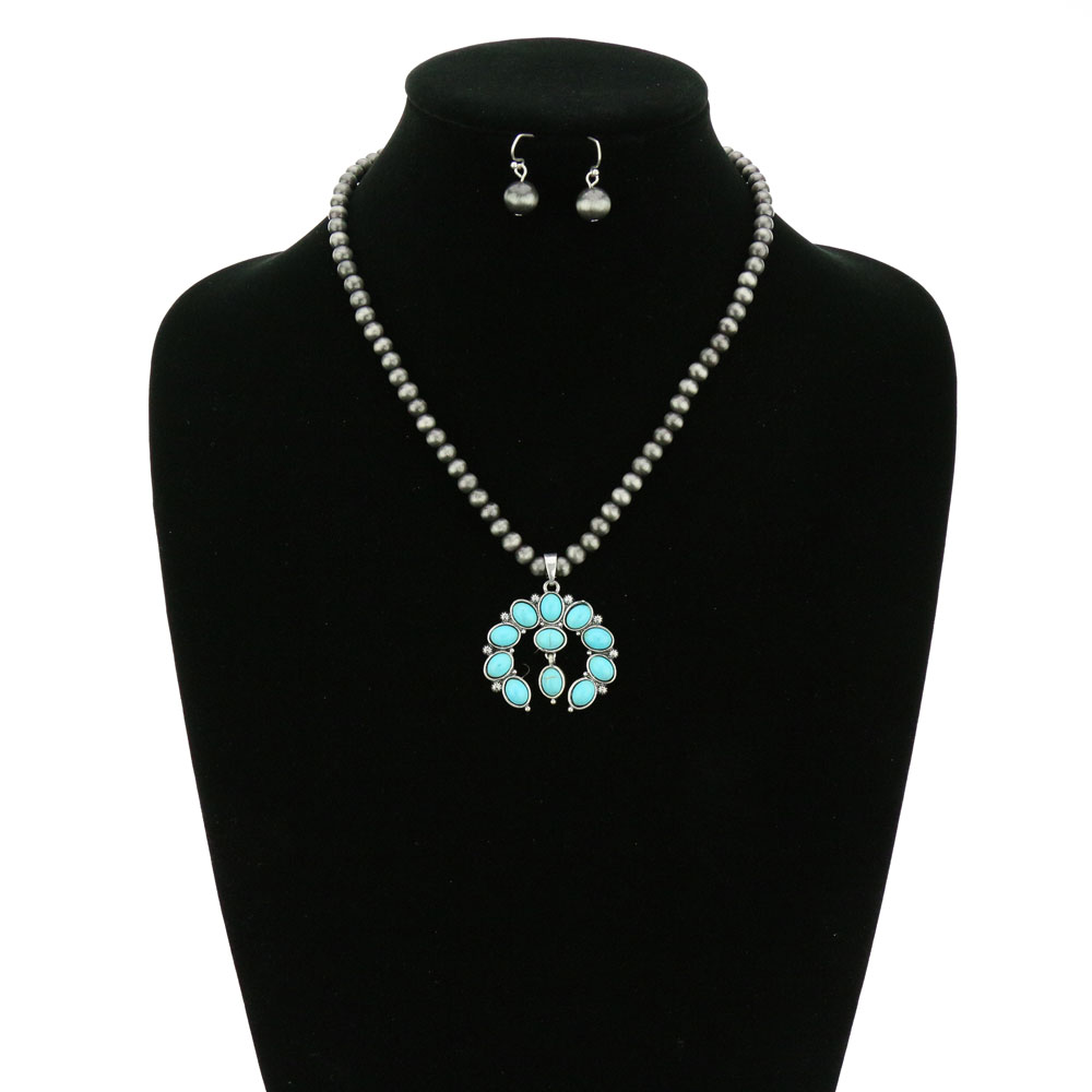 Wester Navajo Style Squash Blossom Necklace Set - Image 2