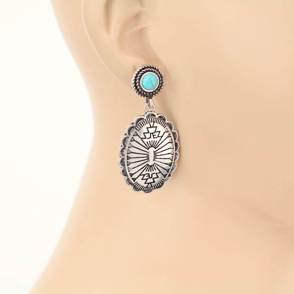 Western Concho Stone Stud Earrings - Image 2