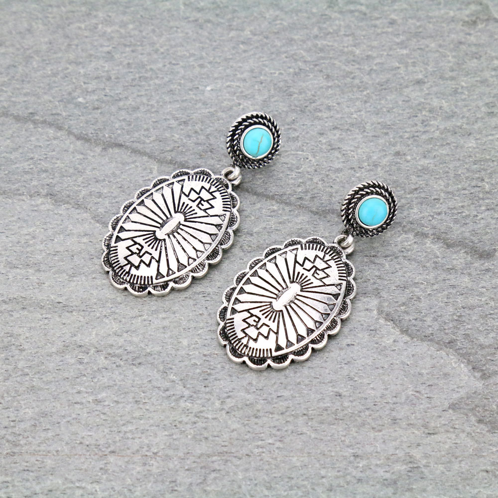 Western Concho Stone Stud Earrings