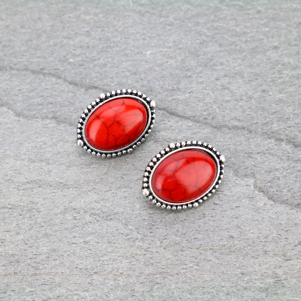 Western Design Stone Clip On Earrings