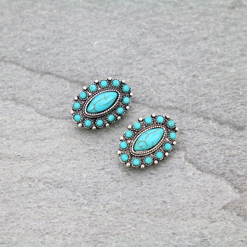 Western Design Stone Clip On Earrings