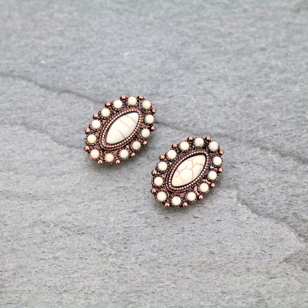 Western Design Stone Clip On Earrings