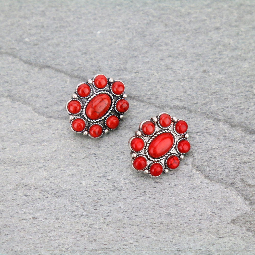 Western Design Stone Clip On Earrings
