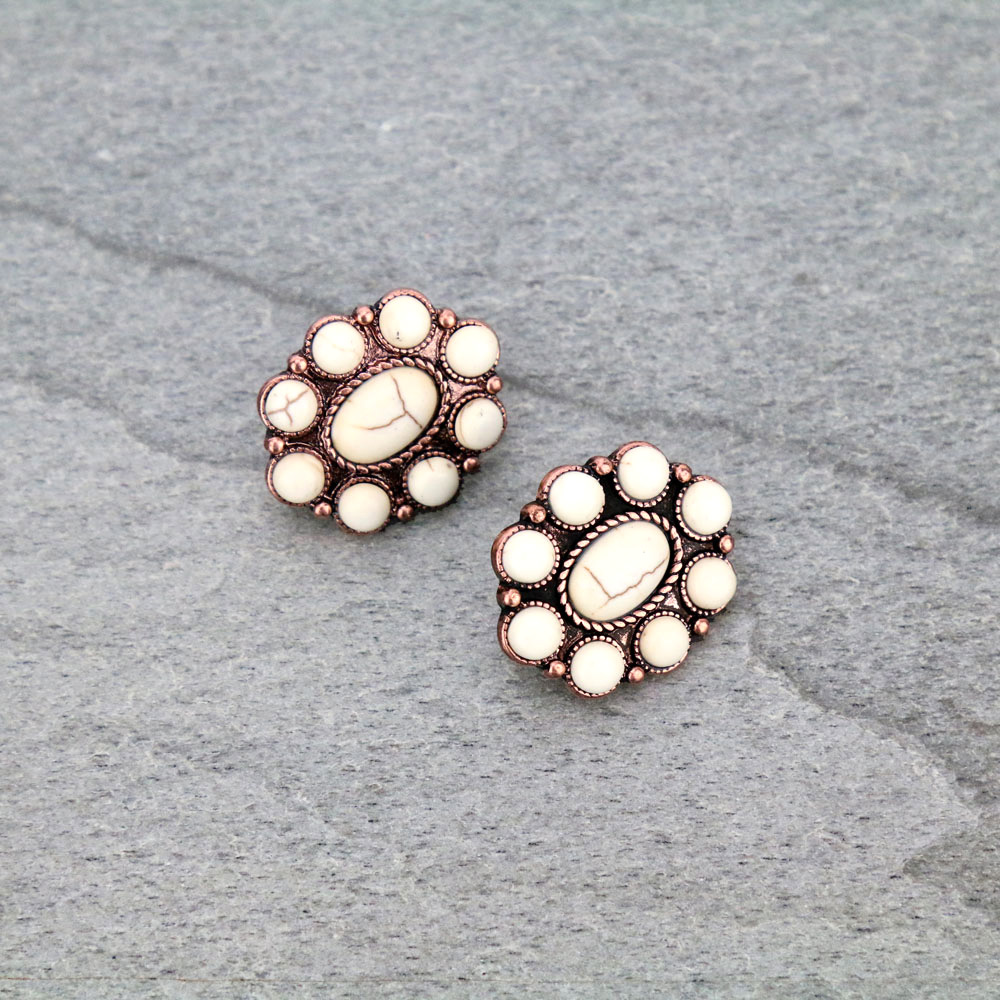 Western Design Stone Clip On Earrings