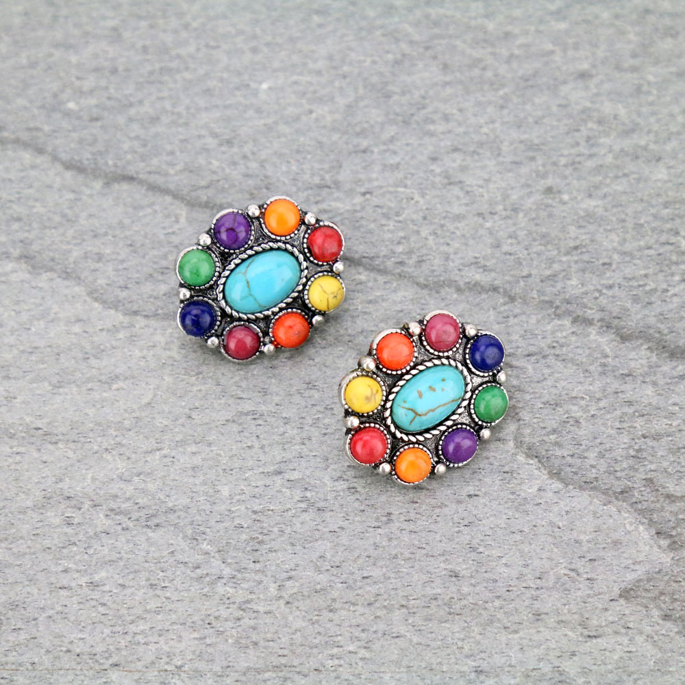 Western Design Stone Clip On Earrings